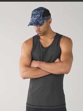 Lululemon Surge Run Hat StrapBack Blue Pebble Camo Mesh Mens One Size